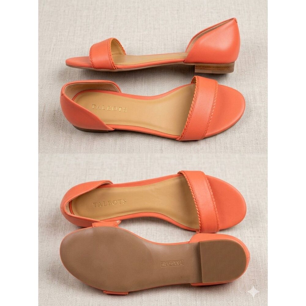 Talbots Leather D'Orsay Flat Sandals Braided Trim - Women's Sz 7
